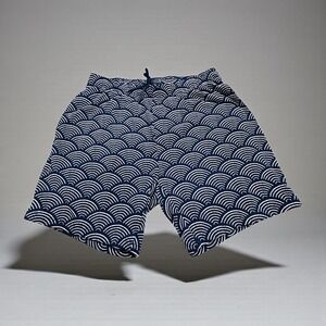 Nice Laundry Men's L Swim Trunks Navy White Wave Print Elastic Waist Drawstring